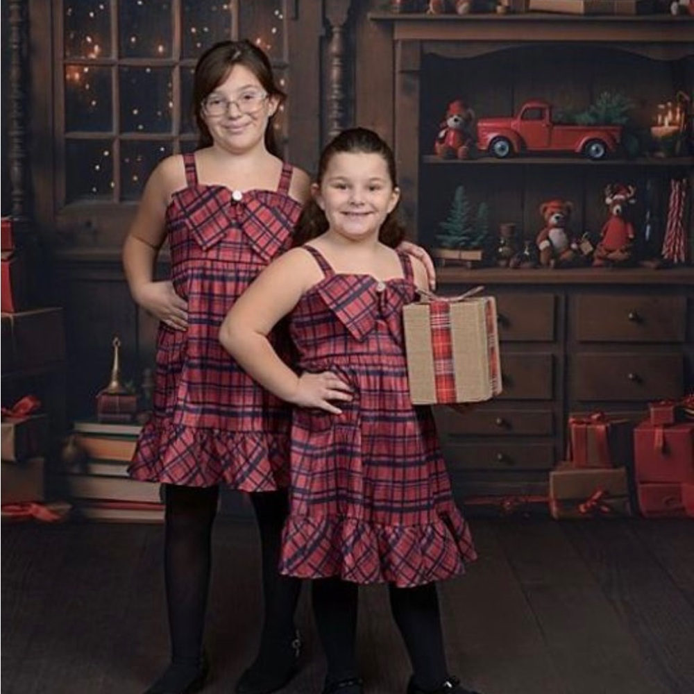 Holiday Red and Black Plaid Dress with Bow